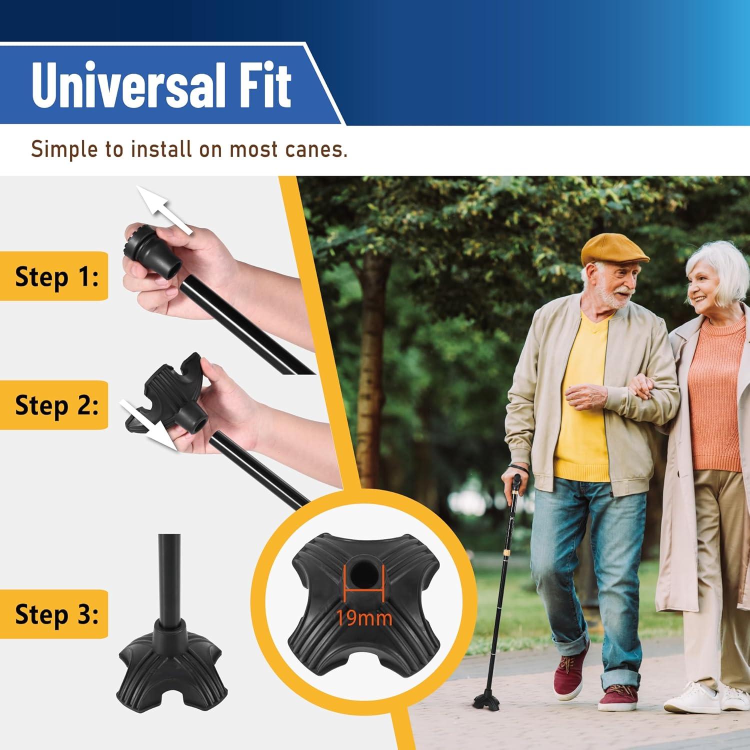 imageTREKOLOGY Walking Cane Tip  Self Standing Quad Base Replacement for Most Walking Canes Walking Sticks Folding Canes or Offset Quad Pod or Tripod Canes