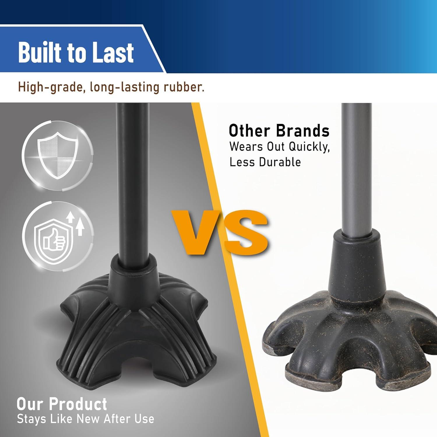 imageTREKOLOGY Walking Cane Tip  Self Standing Quad Base Replacement for Most Walking Canes Walking Sticks Folding Canes or Offset Quad Pod or Tripod Canes