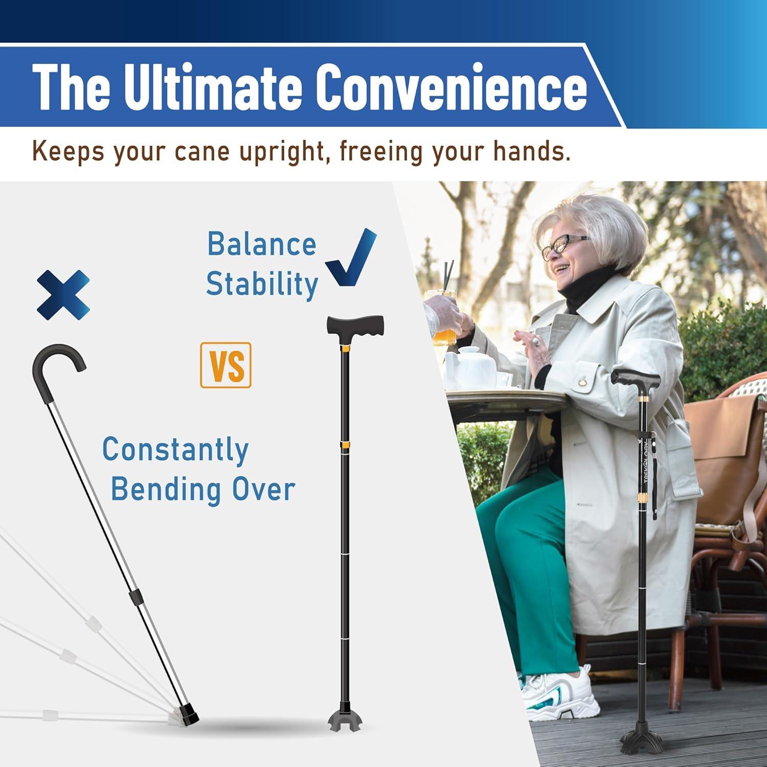imageTREKOLOGY Walking Cane Tip  Self Standing Quad Base Replacement for Most Walking Canes Walking Sticks Folding Canes or Offset Quad Pod or Tripod Canes