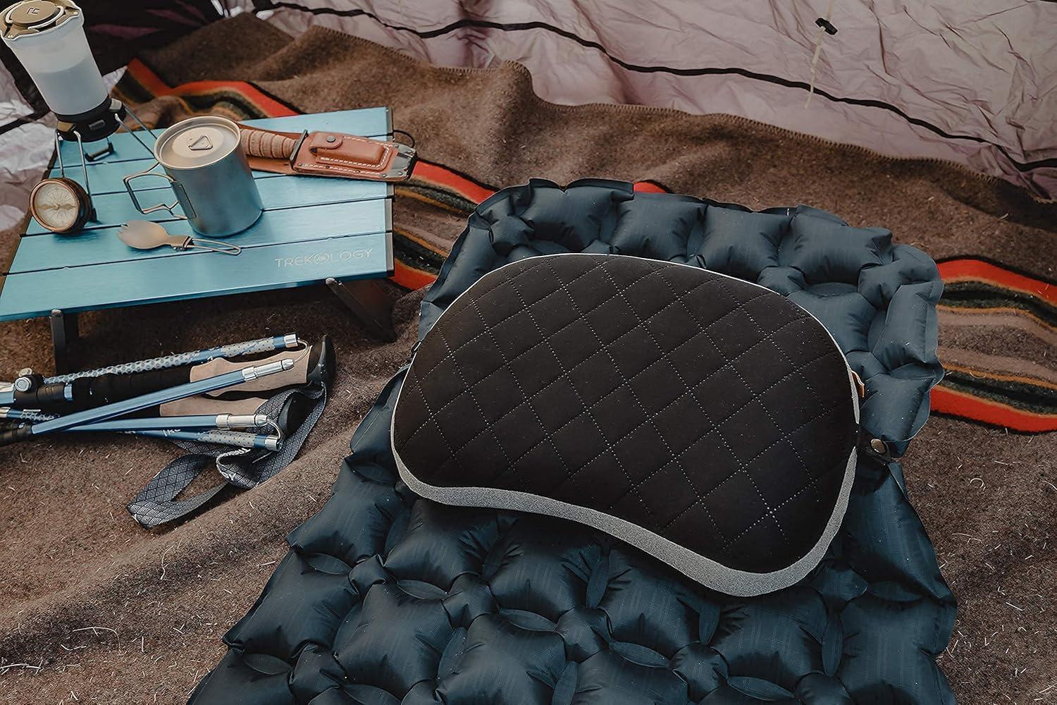 imageTREKOLOGY ALUFT2Black Inflatable Pillow for Camping Deluxe Camping Pillow for Backpacking Backpacking Pillows Ultralight Inflatable Travel Pillow Blow Up Pillows Attachment Strap for Camp Mat