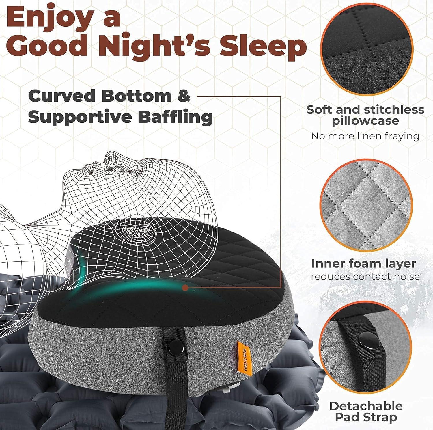 imageTREKOLOGY ALUFT2Black Inflatable Pillow for Camping Deluxe Camping Pillow for Backpacking Backpacking Pillows Ultralight Inflatable Travel Pillow Blow Up Pillows Attachment Strap for Camp Mat