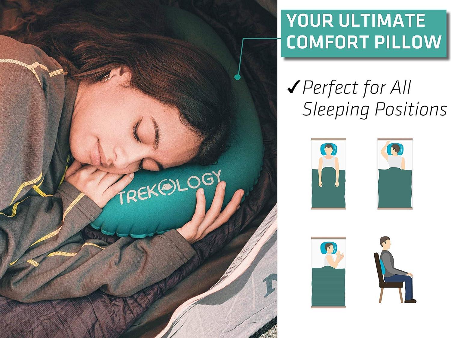 imageTREKOLOGY ALUFT2Green Inflatable Pillow for Camping Deluxe Camping Pillows for Backpacking Pillows Ultralight Inflatable Travel Pillow Blow Up Pillows Pad Attachment Strap for Camp Mat
