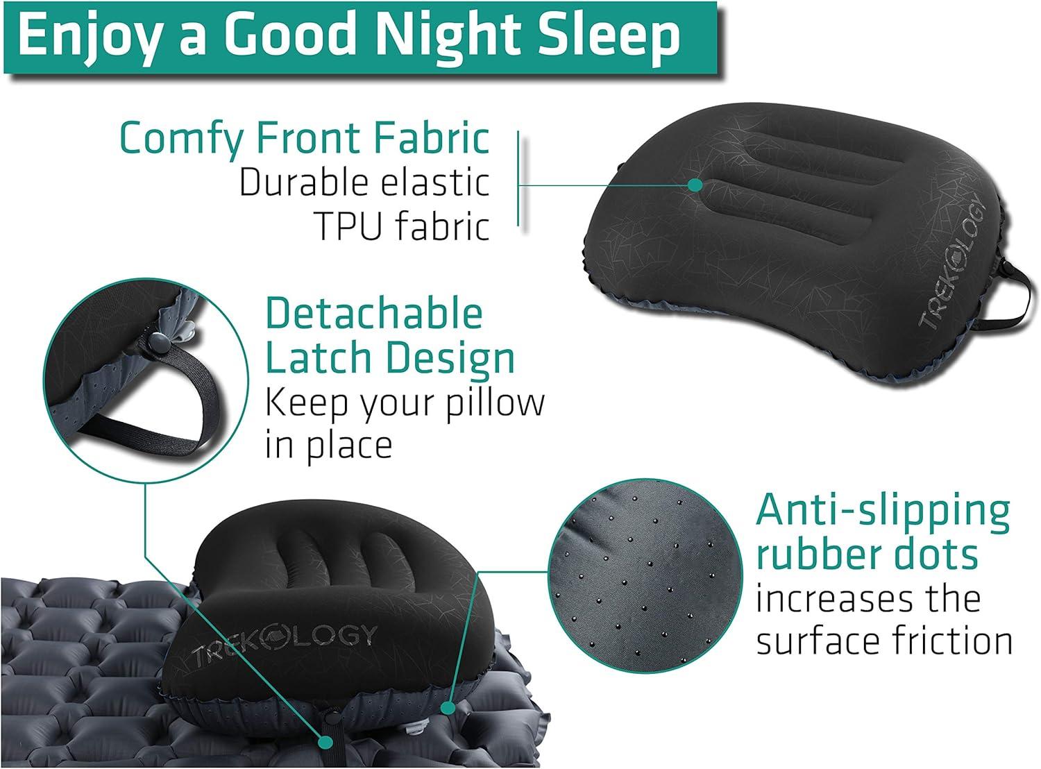 imageTREKOLOGY Ultralight Inflatable Camping Pillow Set  ALUFT 20 Black ampamp ALUFT Plus Series  Perfect for Camping Hike Backpack Tirp  Includes 2 Travel Pillows Strap and Carry Bag