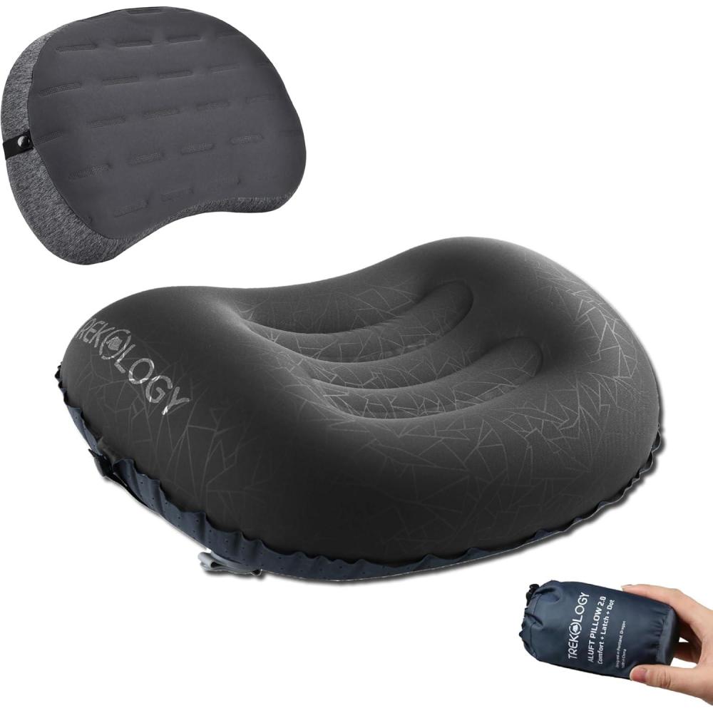 imageTREKOLOGY Ultralight Inflatable Camping Pillow Set  ALUFT 20 Black ampamp ALUFT Plus Series  Perfect for Camping Hike Backpack Tirp  Includes 2 Travel Pillows Strap and Carry Bag