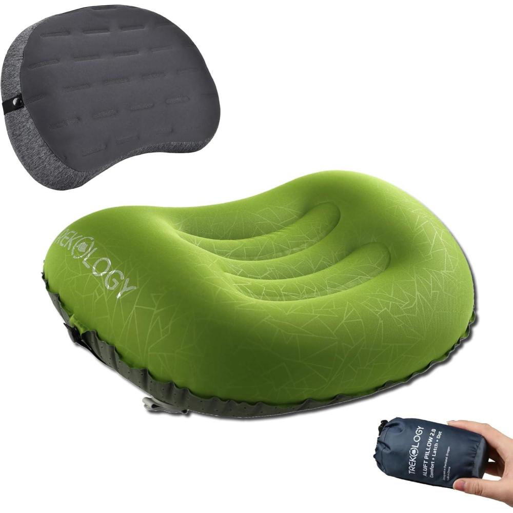 imageTREKOLOGY Ultralight Inflatable Camping Pillow Set  ALUFT 20 Green ampamp ALUFT Plus Series  Perfect for Camping Hike Backpack Tirp  Includes 2 Travel Pillows Strap and Carry Bag