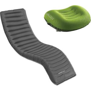 TREKOLOGY ALUFT2.0(Green) & UL Sleeping Pad-Compressible, Compact, Comfortable, Ergonomic Inflating Pillow, Inflatable Camping Mat for Travel, Camping, Hiking. Compact Lightweight Sleeping System.