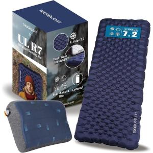 TREKOLOGY ULR7 Camping Sleeping Pad & ALUFT Pro SE Inflatable Pillow Bundle– Ultra-Light Insulated Sleeping Mat with Foam-Padded Case Camping Pillow– Perfect for Backpacking, Hiking & Outdoor Comfort