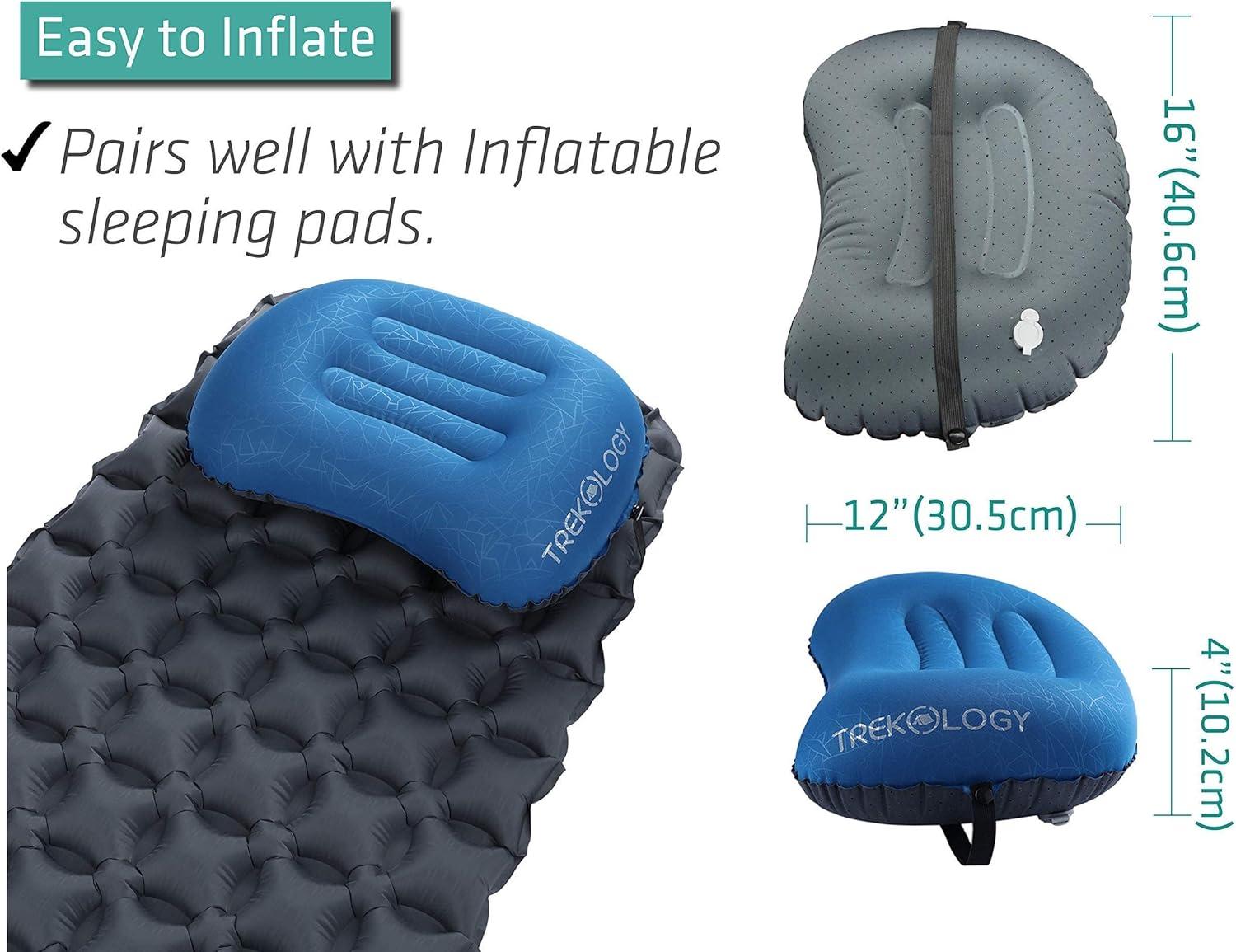 imageTREKOLOGY ALUFT20Deep Blue ampamp UL Sleeping Pad Compact Comfortable Ergonomic Inflating Pillow Inflatable Camping Mat for Travel Camping Hiking Compact Lightweight Sleeping System