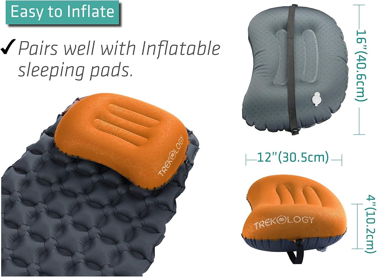 imageTREKOLOGY ALUFT20Orange ampamp UL Sleeping PadCompressible Compact Comfortable Ergonomic Inflating Pillow Inflatable Camping Mat for Travel Camping Hiking Compact Lightweight Sleeping System