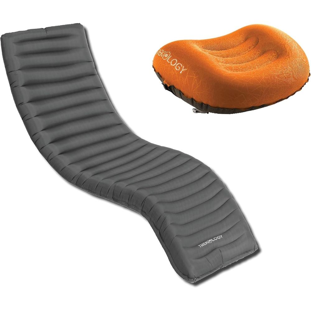 imageTREKOLOGY ALUFT20Orange ampamp UL Sleeping PadCompressible Compact Comfortable Ergonomic Inflating Pillow Inflatable Camping Mat for Travel Camping Hiking Compact Lightweight Sleeping System
