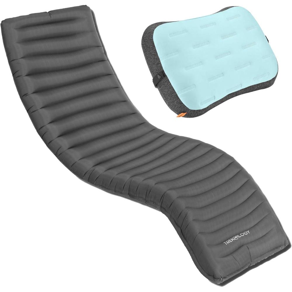 imageTREKOLOGY LU80 Outdoor Sleeping Pad ampamp Pillow Bundle  UL80 Ultralight Sleeping Pad  ALUFT Mint Inflatable Pillow  Compact Lightweight Inflatable Sleeping Mat for Beach and Travel