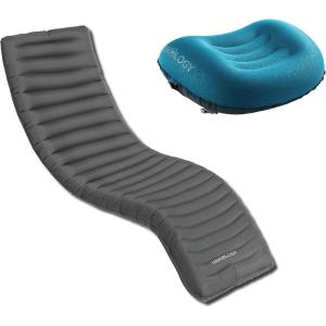 TREKOLOGY ALUFT2.0 (Light Blue) & UL Sleeping Pad-Compressible, Compact, Comfortable, Ergonomic Inflating Pillow, Inflatable Camping Mat for Travel. Compact Lightweight Sleeping System