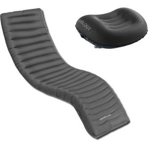 TREKOLOGY ALUFT2.0(Black) & UL Sleeping Pad-Compressible, Compact, Comfortable, Ergonomic Inflating Pillow, Inflatable Camping Mat for Travel, Camping, Hiking. Compact Lightweight Sleeping syste