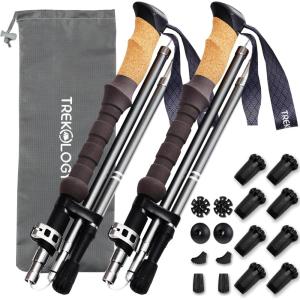 TREKOLOGY TREKZ Cork Trekking Poles Bundle with 8pc Replacement Tips – Complete Trekking Gear Set for Enhanced Outdoor Adventures