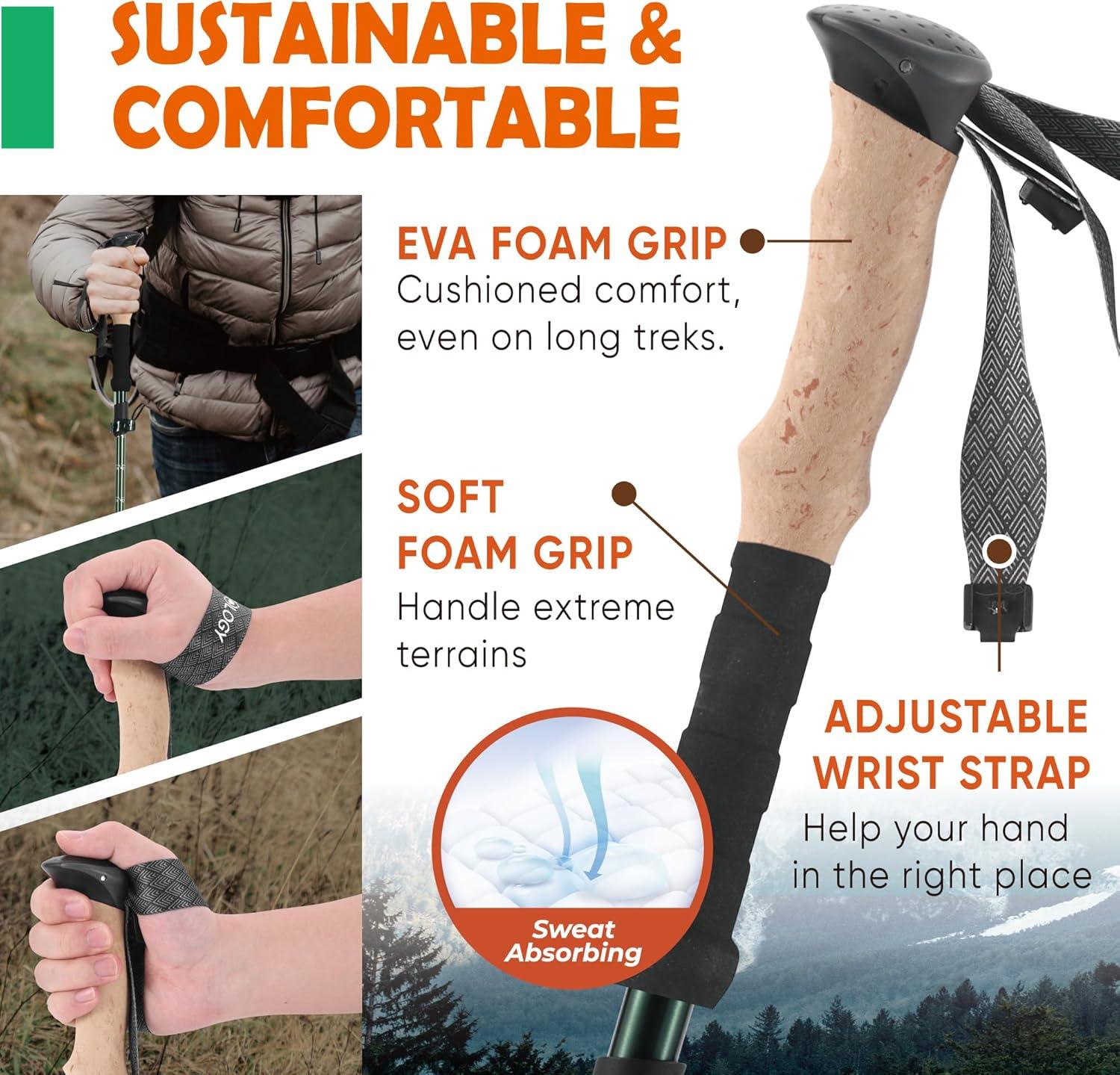 imageTrekology TrekZ Collapsible Hiking ampamp Trekking Poles 2PCS with Rubber Tip Replacements Adjustable Lightweight Walking Poles for Hiking Travel Seniors Women ampamp Men