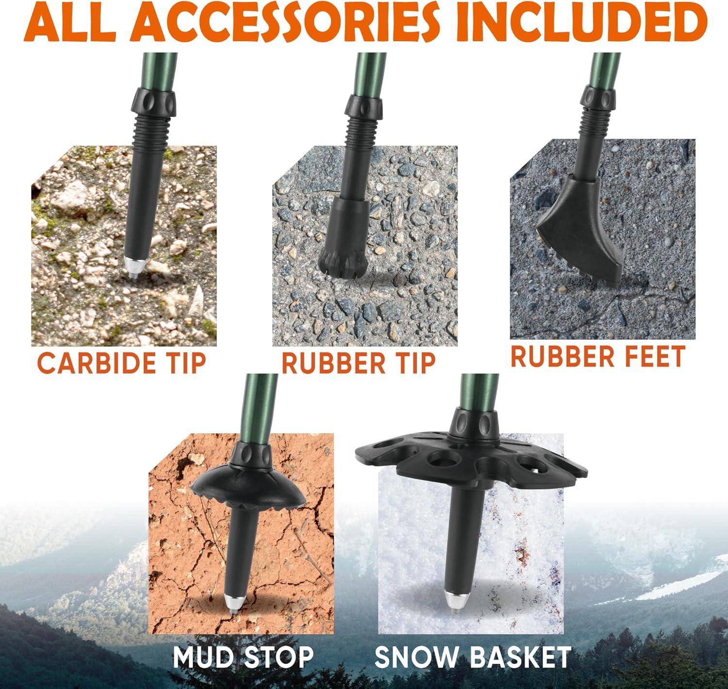 imageTrekology TrekZ Collapsible Hiking ampamp Trekking Poles 2PCS with Rubber Tip Replacements Adjustable Lightweight Walking Poles for Hiking Travel Seniors Women ampamp Men