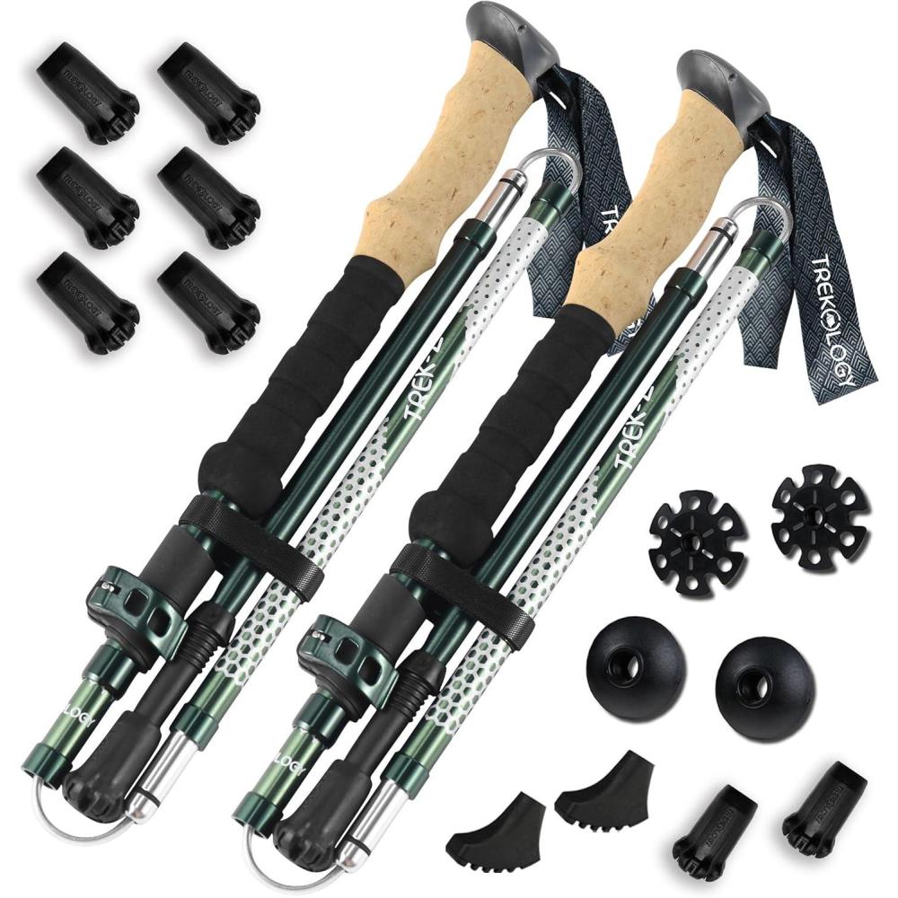 imageTrekology TrekZ Collapsible Hiking ampamp Trekking Poles 2PCS with 6 Rubber Tip Replacements  Lightweight Adjustable Walking Poles for Hiking Travel Seniors Men ampamp Women